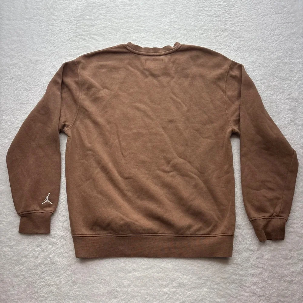 Jordan Mens Tan Brown Plaid Graphic Fleece Crewneck Sweatshirt Medium C334